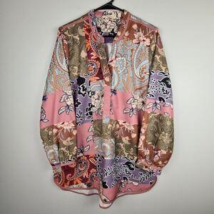 Soft Surroundings Womens L Alvadore Fleur Tunic Top Floral Patchwork Shirt FLAWS
